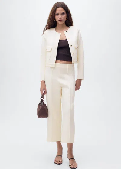 Mango Pantalon Crop Coton Écru - Femme - L -  In White