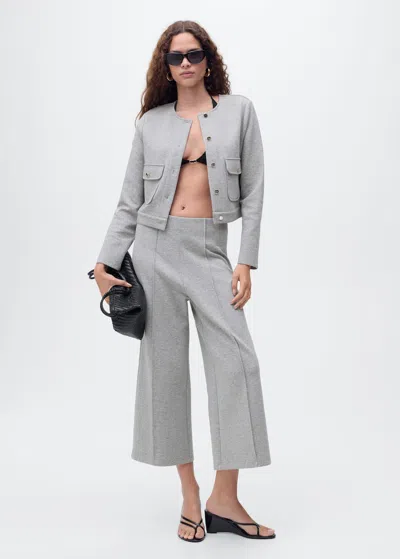 Mango Pantalon Crop Coton Gris Chiné Moyen - Femme - M -  In Gray