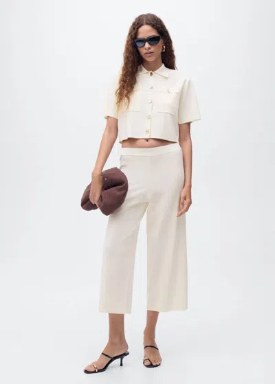 Mango Pantalon Crop Maille Écru - Femme - L -  In White