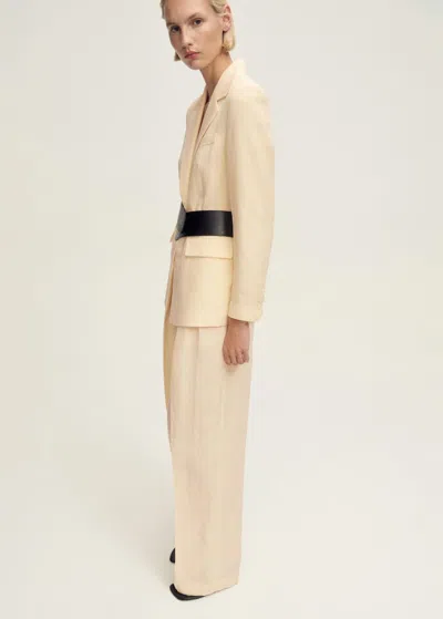 Mango Straight Linen Blend Suit Trousers Vanilla In Yellow