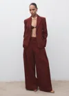 Mango Wide-leg Pleated Suit Pants In Burgundy