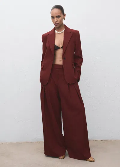 Mango Wide-leg Pleated Suit Pants In Burgundy
