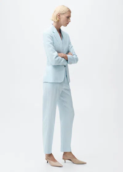Mango Pantalon De Costume Lin Bleu Ciel - Femme - 52 -