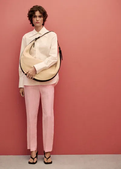 Mango Linen Suit Trousers Light Pink