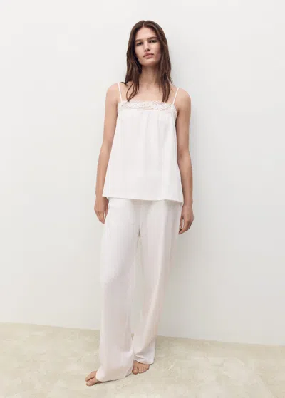 Mango Long Cotton Pyjama Trousers White
