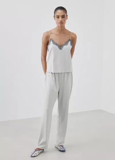 Mango Pantalon De Pyjama Coton Lyocell Uni In Gris