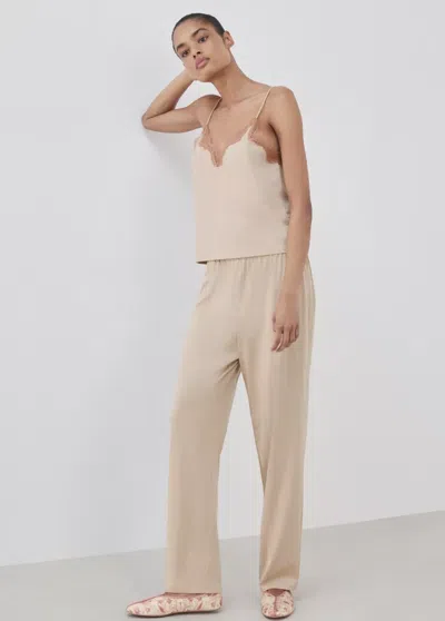 Mango Pantalon De Pyjama Coton Lyocell Uni In Rose