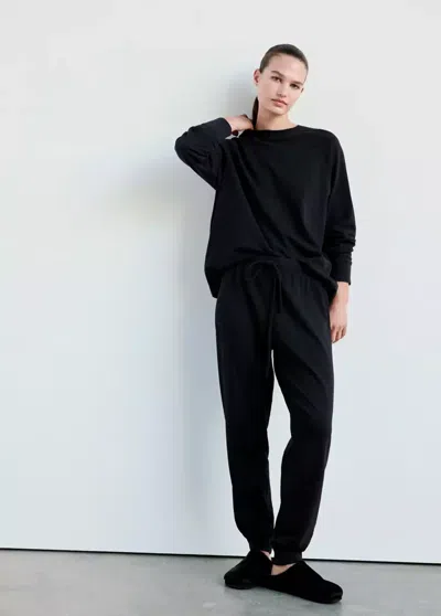 Mango Pantalon De Pyjama Coton Taille Élastique In Bleu Marine Foncé