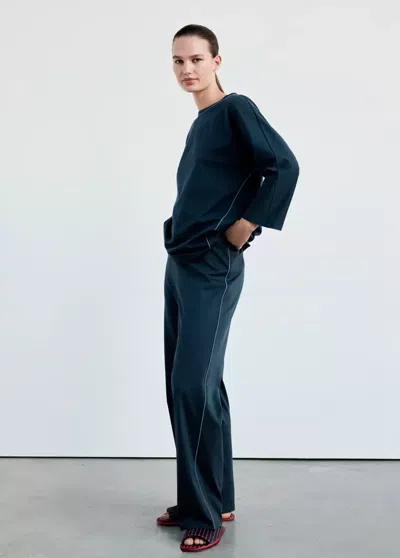Mango Pantalon De Pyjama Coton Uni In Bleu Marine