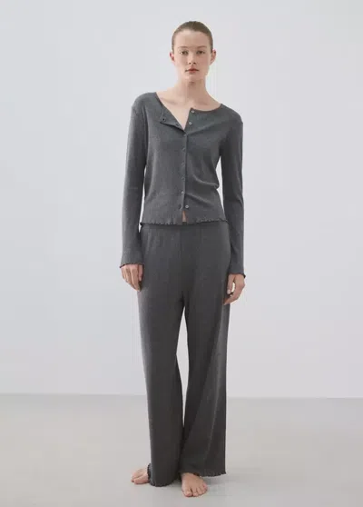 Mango Pantalon De Pyjama En Coton Ajouré In Gray