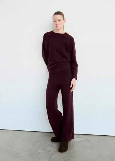 Mango Pantalon De Pyjama En Maille À Jambes Larges In Bordeaux