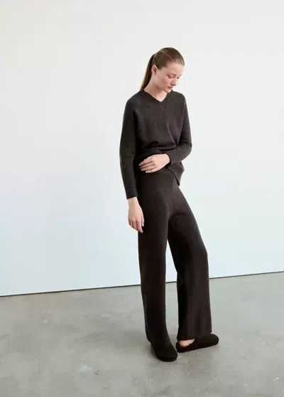 Mango Pantalon De Pyjama En Maille À Jambes Larges In Chocolat