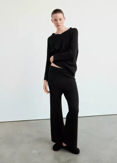 Mango Pantalon De Pyjama En Maille À Jambes Larges In Noir