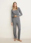 Mango Pantalon De Pyjama Maille Côtelée Gris Chiné Moyen - Femme - L -