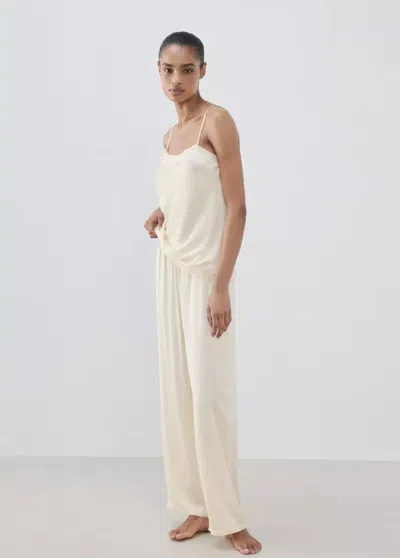Mango Pantalon De Pyjama Satiné À Détail En Dentelle In White