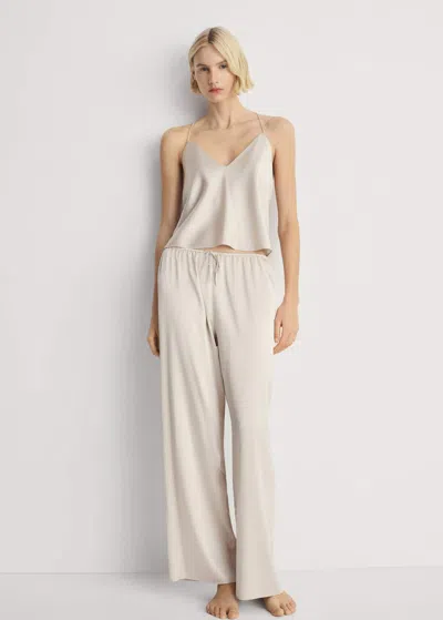 Mango Pantalon De Pyjama Soie Gris Clair/pastel - Femme - M -  In Blue