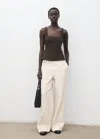 Mango Wide Leg Denim Pants With Stitching In Neutral