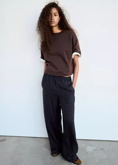 Mango Pantalon Droit À Carreaux In Bleu