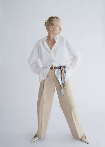 Mango Pantalon Droit À Pinces En Coton In Beige