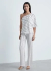Mango Straight Striped Trousers White In Blanc