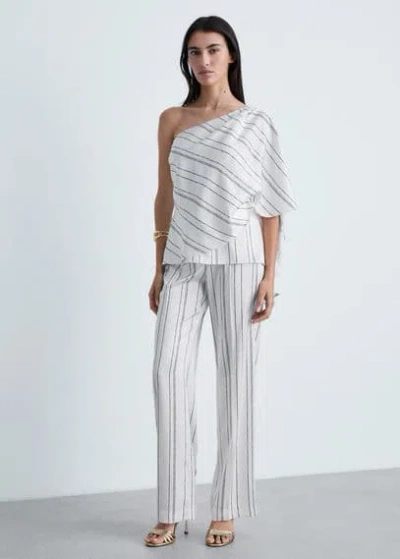 Mango Straight Striped Trousers White In Blanc