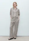 Mango Elasticated Waist Staight Leg Stripe Pants In Blanc Cassé