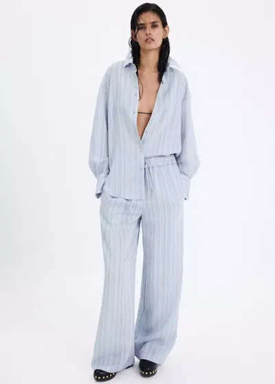 Mango Striped Straight Leg Trousers In Blue