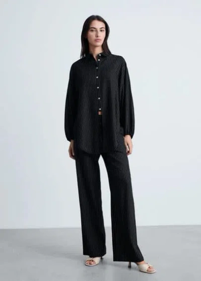 Mango Straight Striped Trousers Black In Noir
