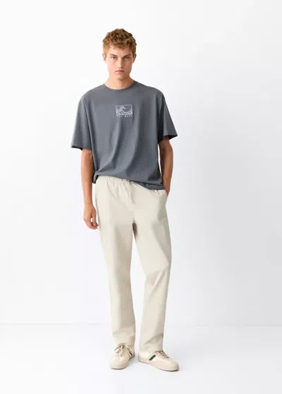 Mango Pantalon Droit Cordon In Gris Glacé