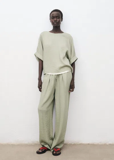 Mango Drawstring Straight Pants In Green