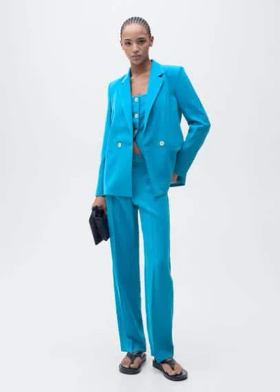 Mango Straight Suit Trousers Blue
