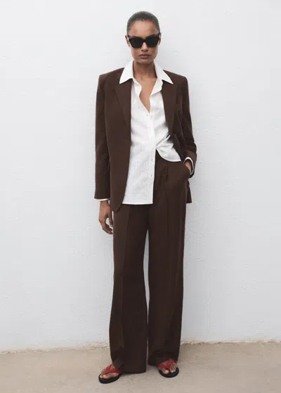 Mango Straight Pants Suit Lyocell In Brown