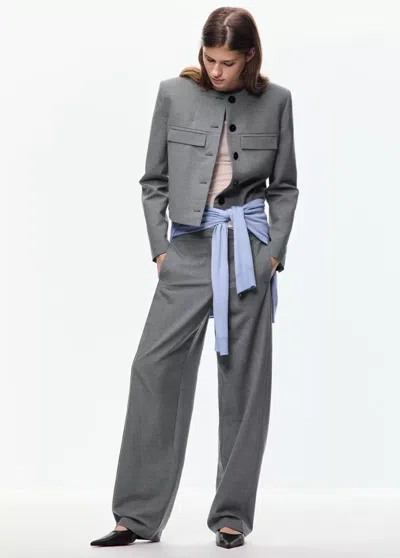 Mango Pantalon Droit Détail Coutures In Gris
