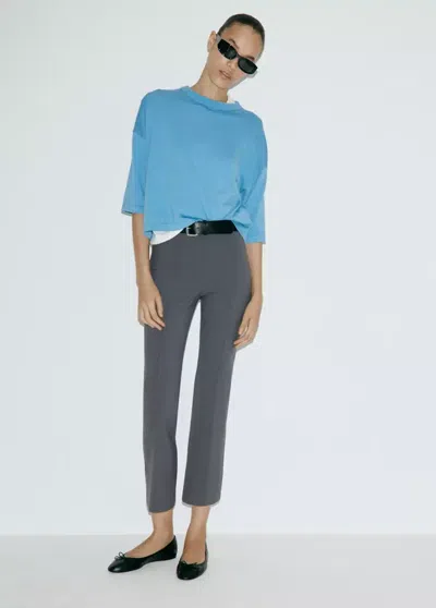 Mango Pantalon Droit Détail Coutures In Gris Anthracite