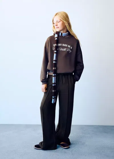 Mango Kids' Pantalon Droit Détail Coutures In Marron