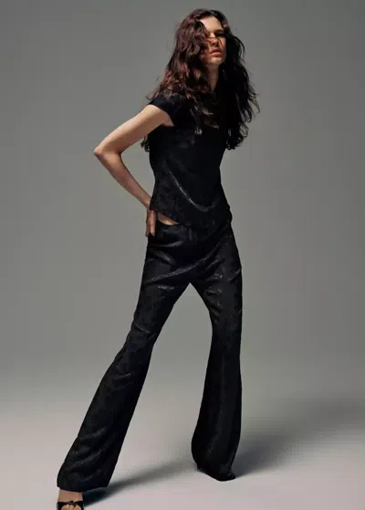 Mango Pantalon Droit Dévoré In Gris Anthracite