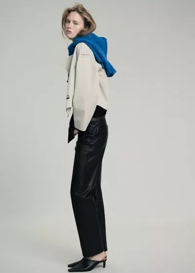 Mango Pantalon Droit En Cuir In Noir