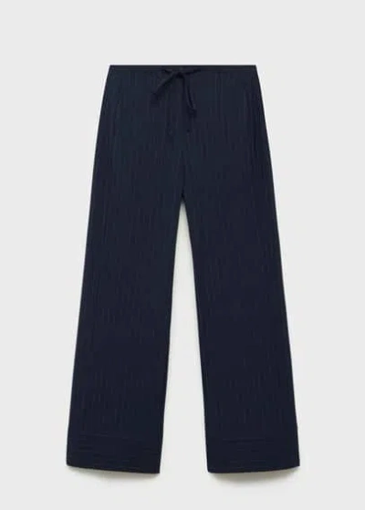 MANGO PANTALON DROIT FINES RAYURES BLEU MARINE FONCÉ - FEMME - XL - MANGO