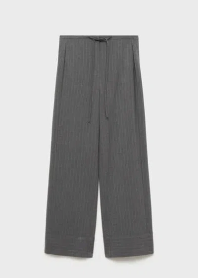 Mango Chalk-stripe Straight Trousers Grey