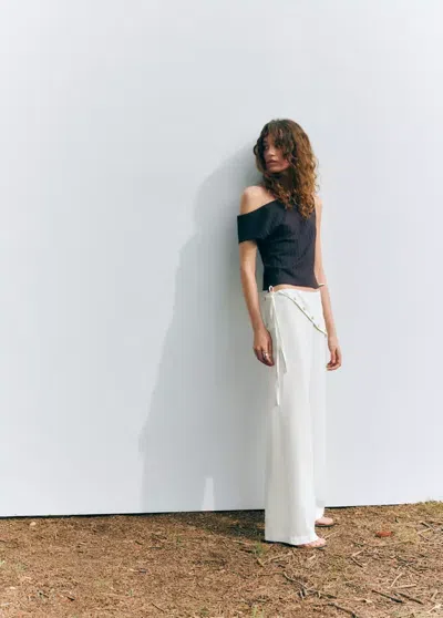 Mango Pantalon Droit Foulard In White