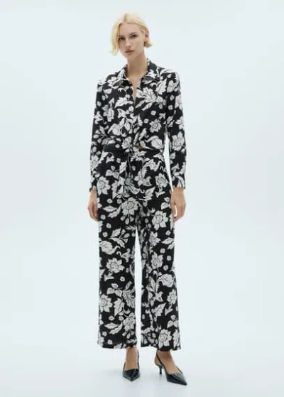 Mango Floral Print Straight Trousers Black In Noir