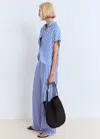 Mango Stripe-print Straight Trousers Blue In Blue