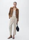 Mango Straight Linen Trousers With Dart Detail Beige