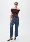 Mango Straight Linen Trousers With Dart Detail Blue In Blue