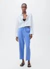 Mango Straight Linen-blend Trousers Blue In Blue