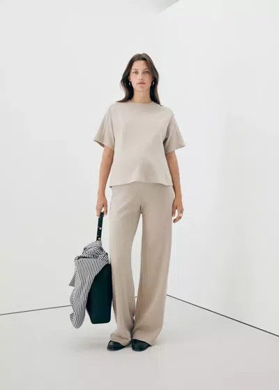 Mango Pantalon Droit Maille Fine In Écru