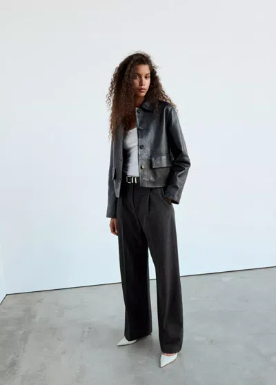 Mango Pantalon Droit Pinces In Gris