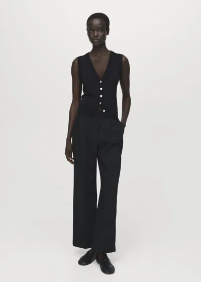 Mango Pantalon Droit Pinces Noir - Femme - 42 -  In Black
