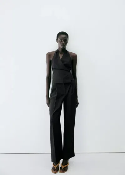 Mango Pantalon Droit Pinces In Black