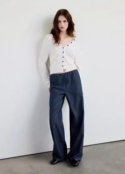 Mango Pantalon Droit Satiné In Bleu